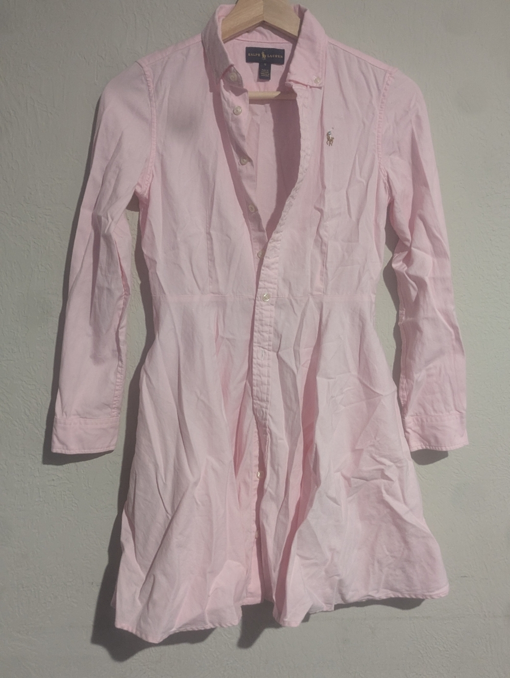 Ralph Lauren Girl’s Pale Pink Long Shirt Dress